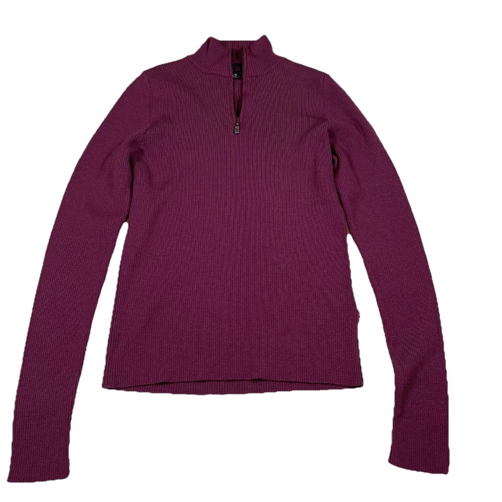 Belstaff Women’s Wool Rib 1/4 Zip Mock Sweater Size 42 Purple